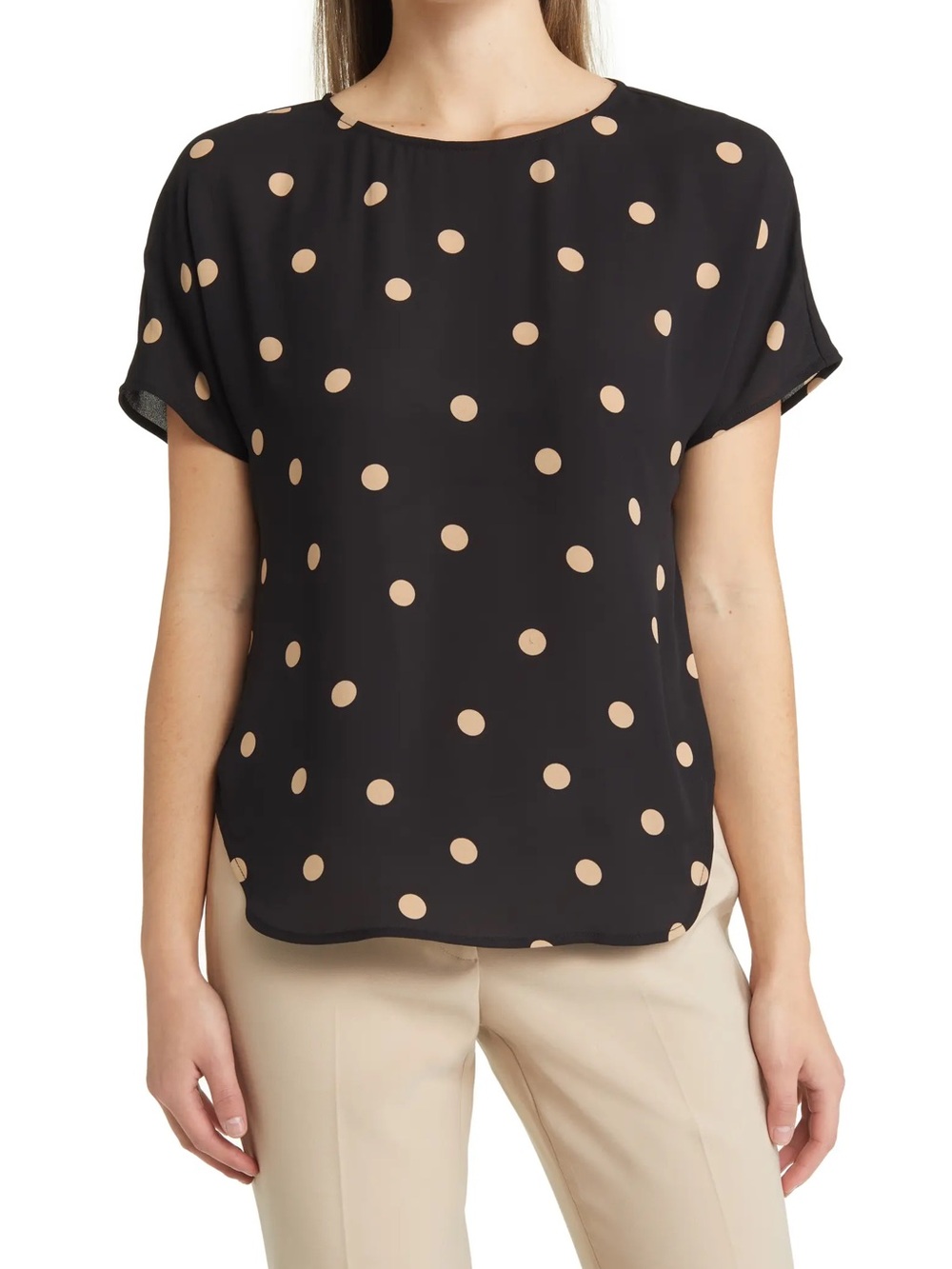 Anne Klein Large Dot Bateau Neck Short Sleeve Blouse Plus Size 1X Like New!